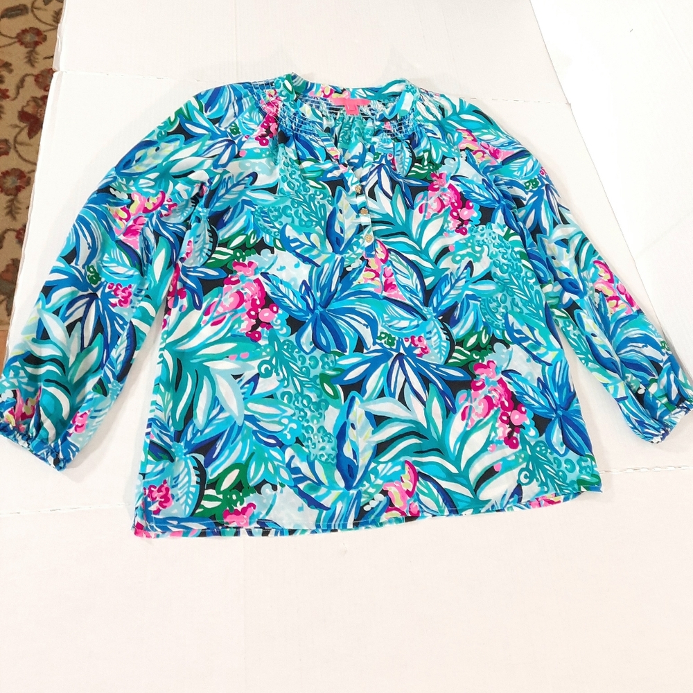 Lilly Pulitzer Elsa Silk Top in Maldives Green Hype It Up
